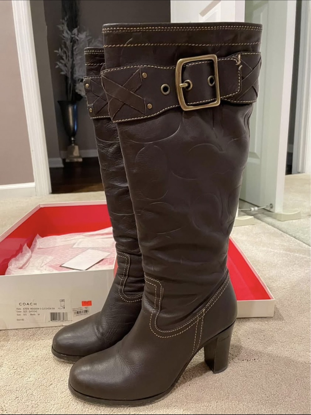 COACH Dark Brown Leather Knee-High Buckle Boots